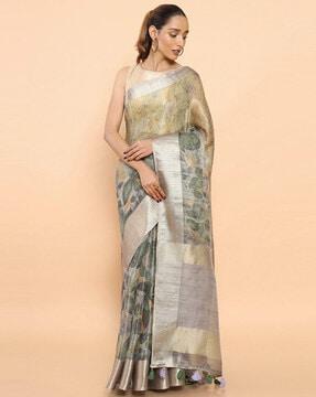 printed saree with tassels