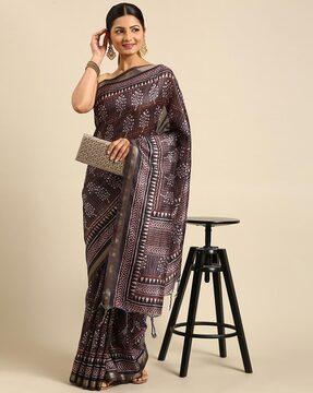 printed saree with tassels