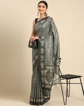 printed saree with tassels