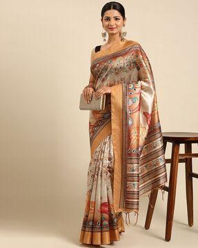 printed saree with tassels