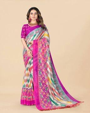 printed saree with tassels