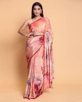 printed saree with tassels