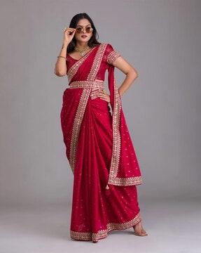 printed saree with tassels