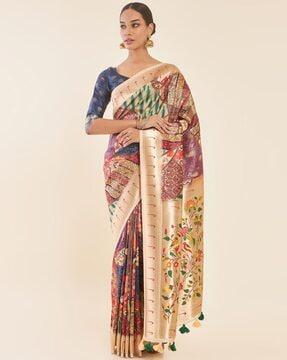 printed saree with tassels