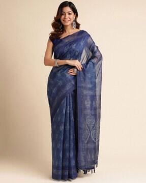 printed saree with tassels