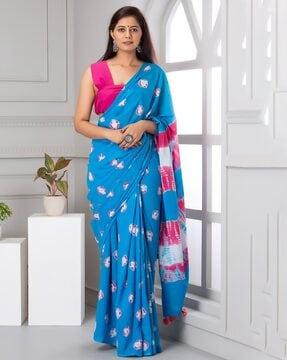 printed saree with tassels