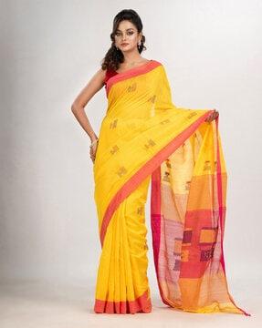 printed saree with tassels