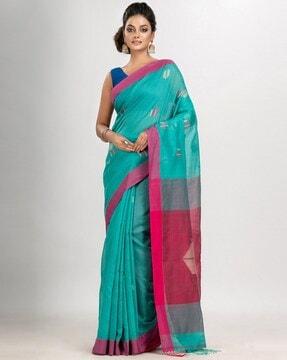 printed saree with tassels