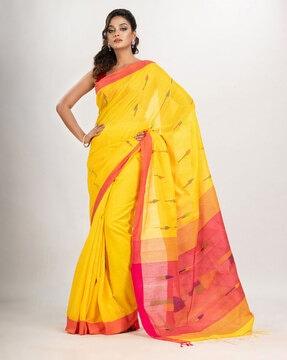 printed saree with tassels