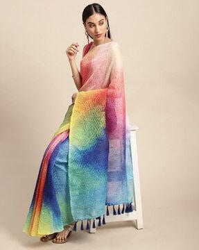 printed saree with tassels