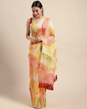 printed saree with tassels