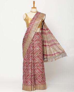 printed saree with tassels