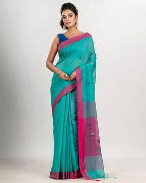 printed saree with tassels