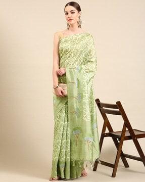 printed saree with tassels