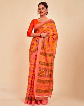 printed saree with tassels