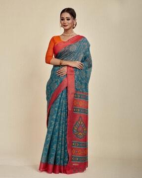 printed saree with tassels