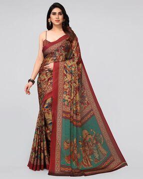 printed saree with thick border