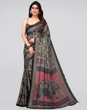 printed saree with thin border