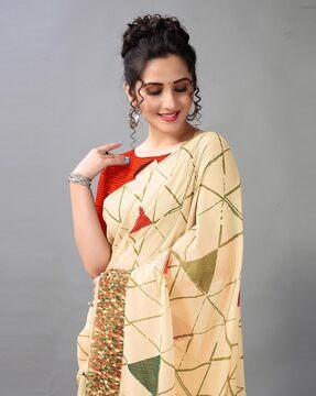 printed saree with unstitched blouse piece