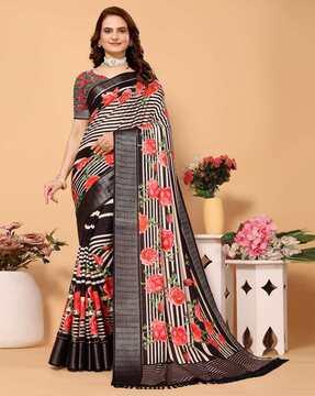 printed sareewomen floral print saree with tassels