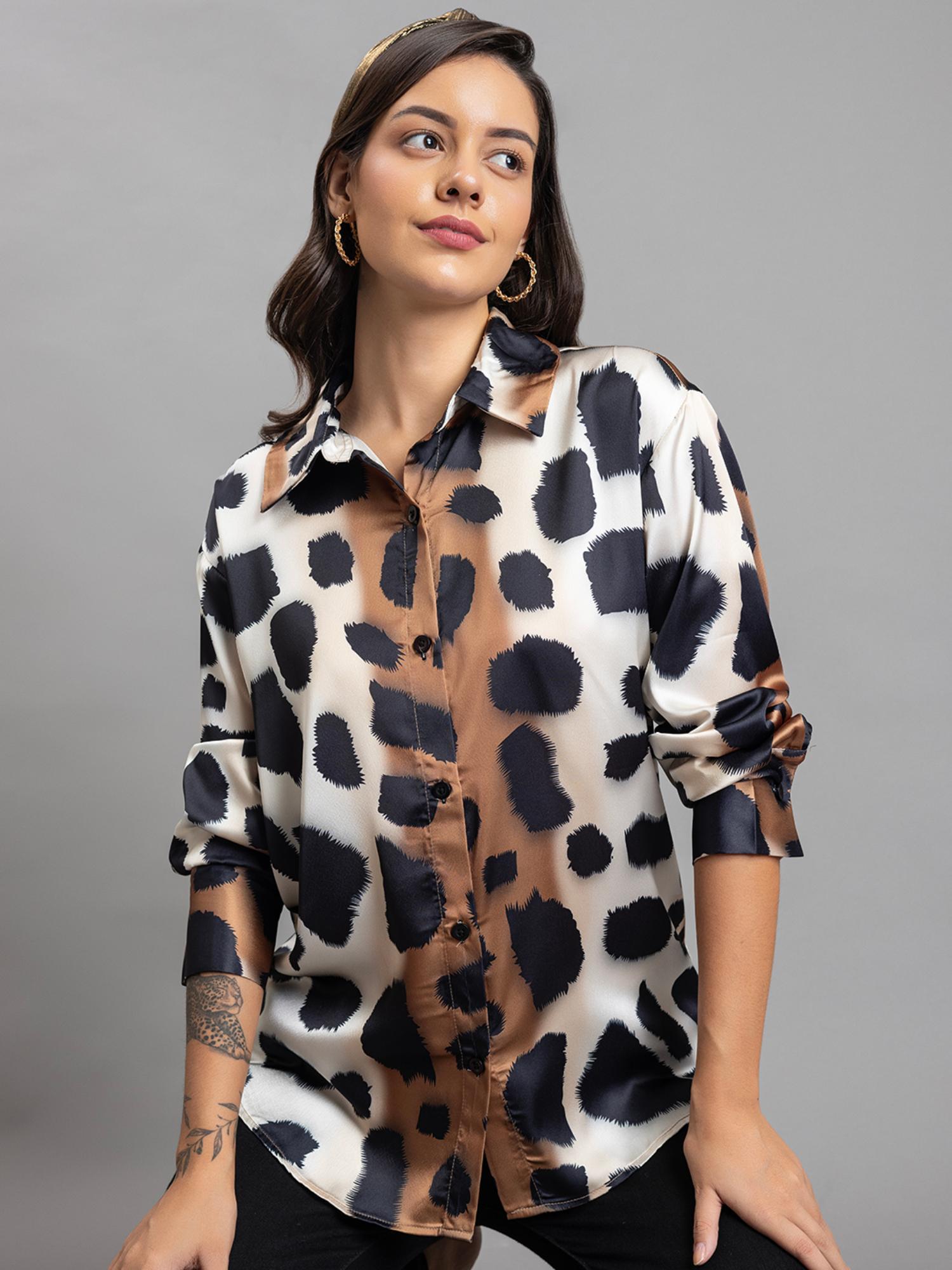 printed satin beige shirt