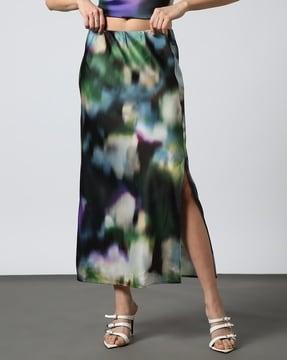 printed satin midi skirt