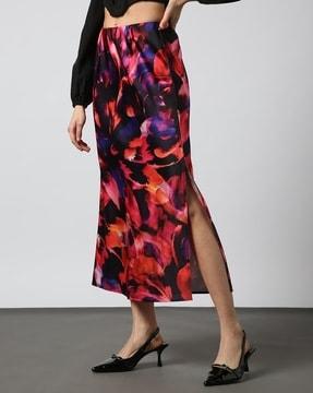 printed satin midi skirt