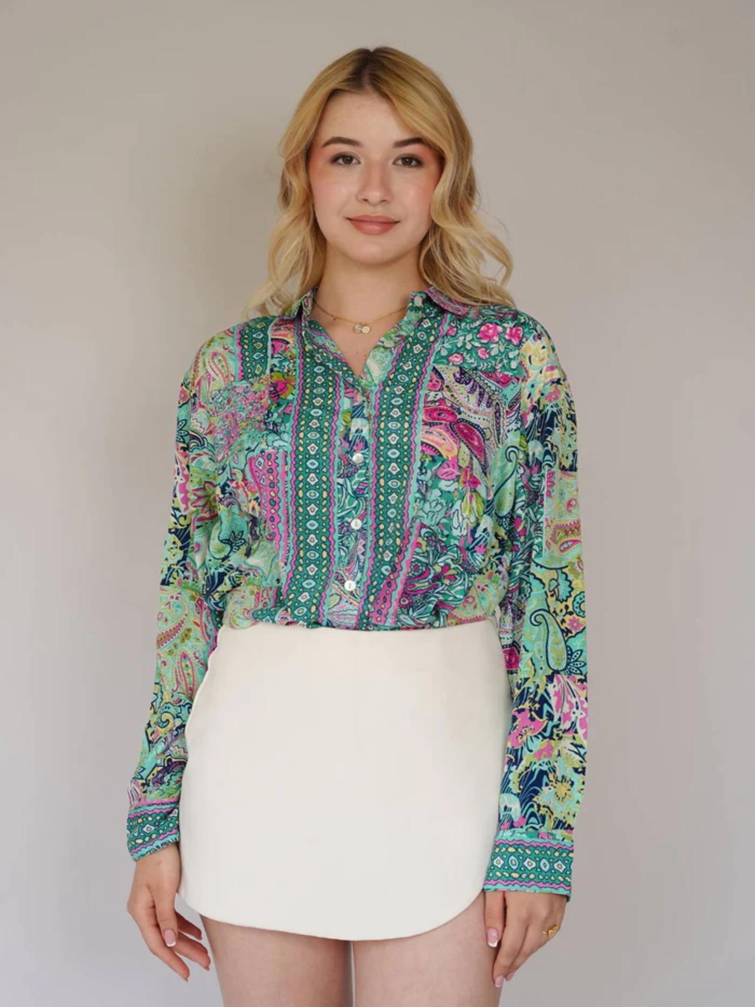 printed satin shirt- multi