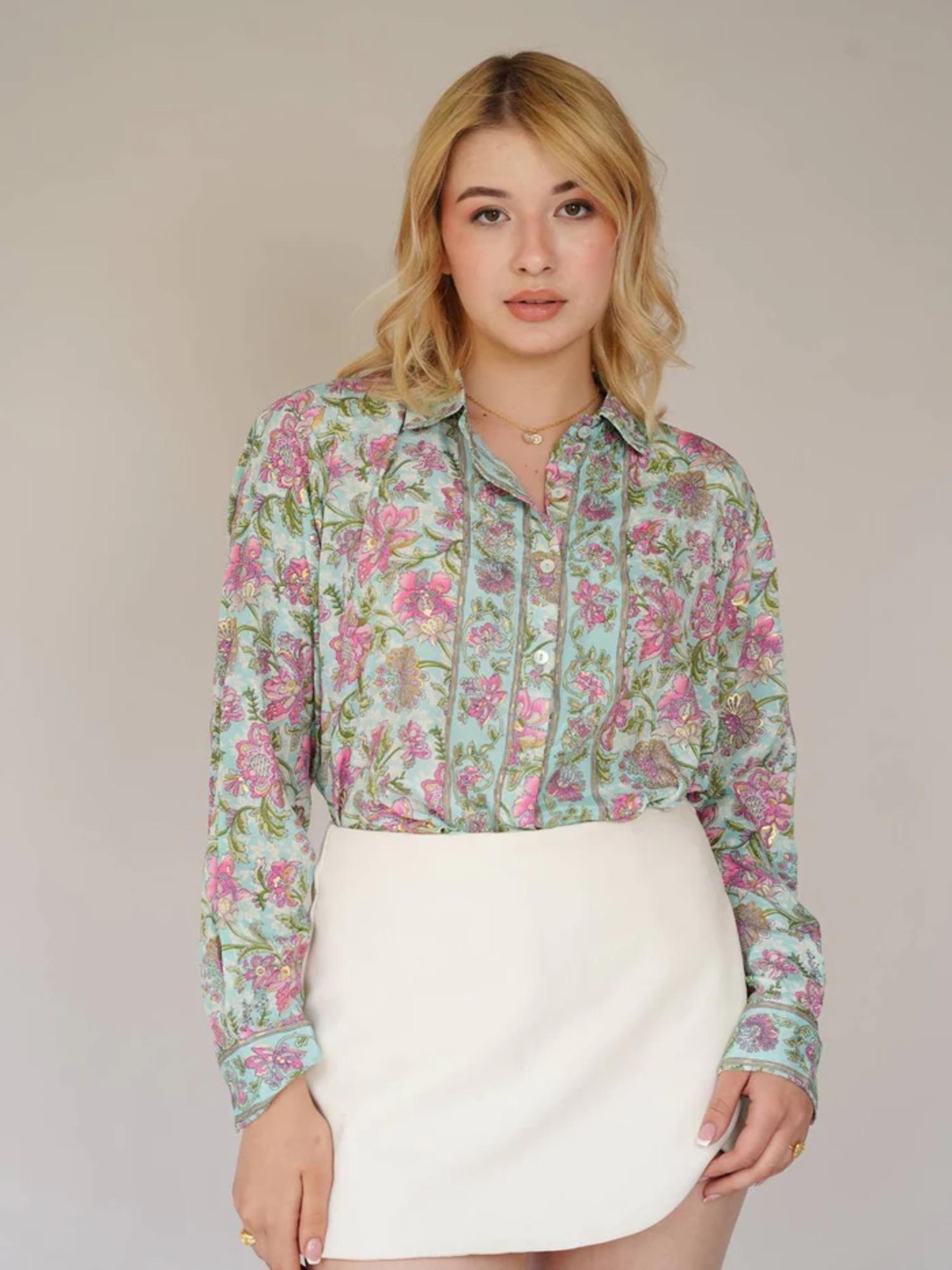 printed satin shirt- multi