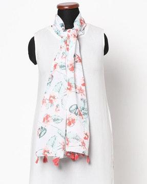 printed scarf with tassels