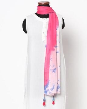 printed scarf with tassels