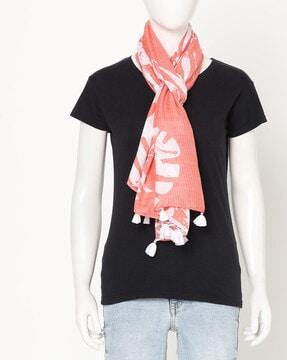 printed scarf with tassels