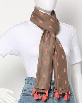 printed scarf with tassels