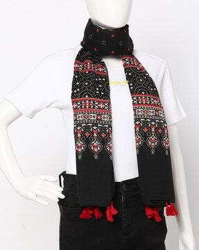 printed scarf with tassels