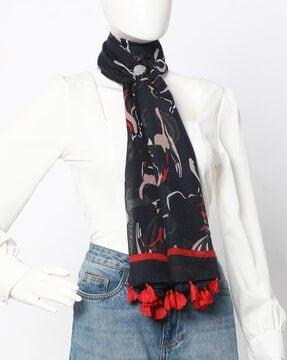 printed scarf with tassels