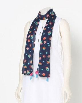 printed scarf with tassels