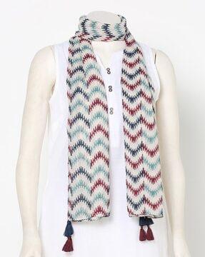 printed scarf with tassels