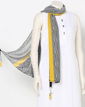 printed scarf with tassels