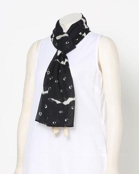 printed scarf with tassels