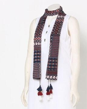 printed scarf with tassels