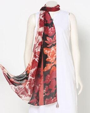 printed scarf with tassels