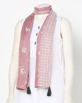 printed scarf with tassels