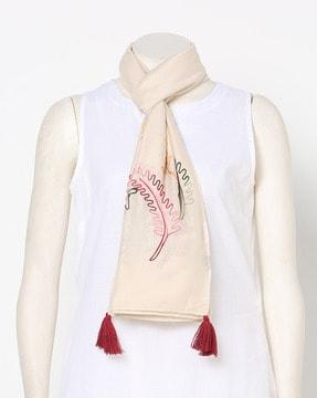 printed scarf with tassels