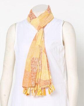 printed scarf with tassels