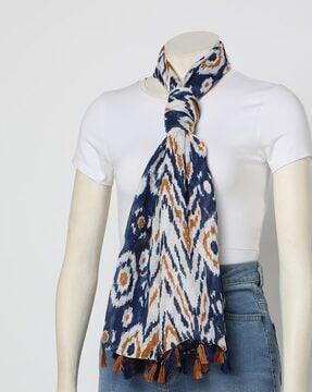 printed scarf with tassels