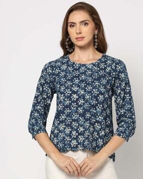 printed schiffilli top with cuff detail