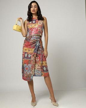 printed sequin wrap skirt with ties