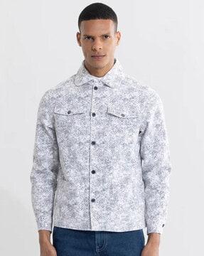 printed shacket with flap pockets