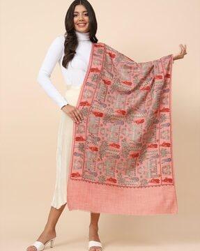 printed shawl with fringes hem