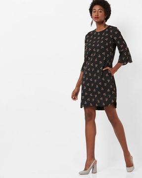 printed shift dress with bell sleeves